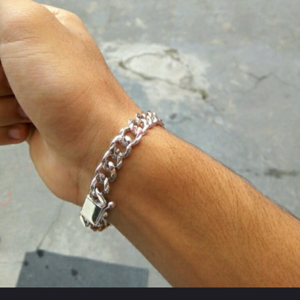 MEN'S 925 STERLING SILVER CHAIN LINK BRACELET - Picture 4 of 4